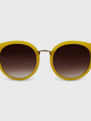 Women's Round Plastic Metal Sunglasses - A New Day™ Yellow