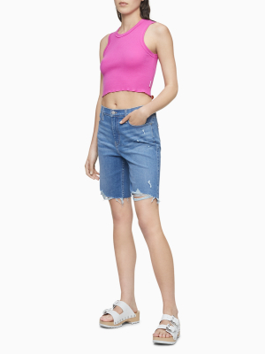 Light Wash Denim High Rise Bermuda Shorts