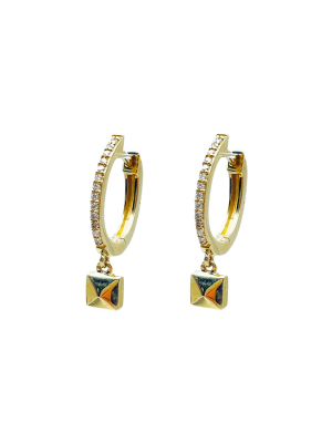 Pave Diamond Huggies With Rock Stud Drop In 14k Gold