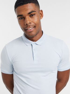Asos Design Organic Muscle Fit Jersey Polo In Blue