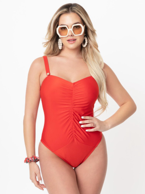 Bettie Page X Playful Promises Honey Red One Piece Swimsuit