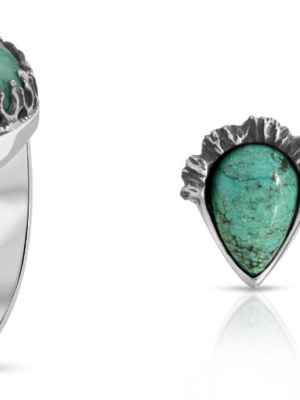 Turquoise Teardrop Ring + Pear-cut Earrings Bundle Set