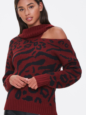 Leopard Print Cutout Sweater