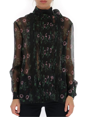 Valentino Sheer Floral Print Pussybow Blouse