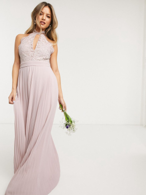 Tfnc Bridesmaid Lace Halterneck Maxi Dress In Pink