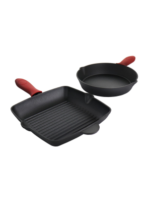 Megachef Pre-seasoned 4 Piece Cast Iron Set With Silicone Handles