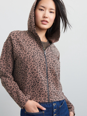 Leopard Cropped Zip-up Hoodie