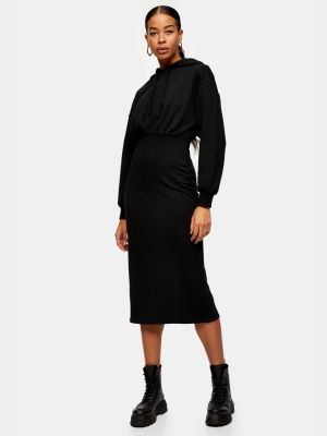 Black Midi Jersey Hoodie Dress