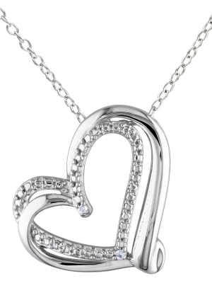 Women's Diamond Heart Pendant Necklace In Sterling Silver - Silver