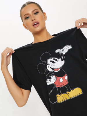 Black Mickey Mouse Disney Printed T Shirt