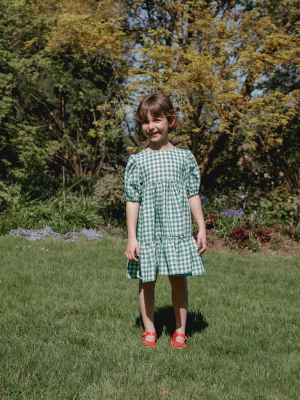 Clementine Puff Sleeve Dress - Green Gingham