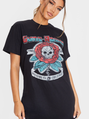 Black Guns N Roses Slogan Print T Shirt Dress