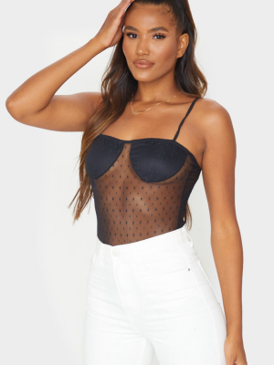 Black Dobby Mesh Strappy Bodysuit