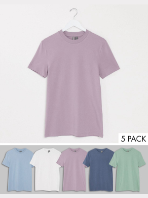 Asos Design 5 Pack Muscle Fit T-shirt