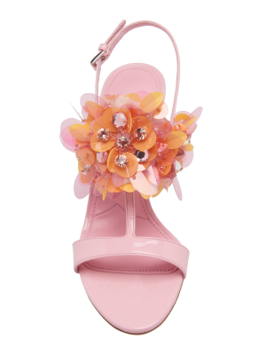 Floral-appliquéd Patent-leather Sandals