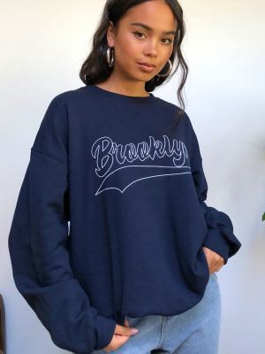 Navy Brooklyn Slogan Sweatshirt