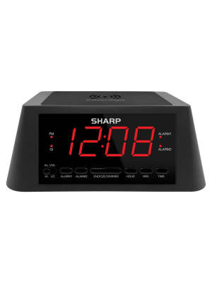 2/2 Amp Usb Charge Alarm Clock With Qi Wireless Black - Sharp