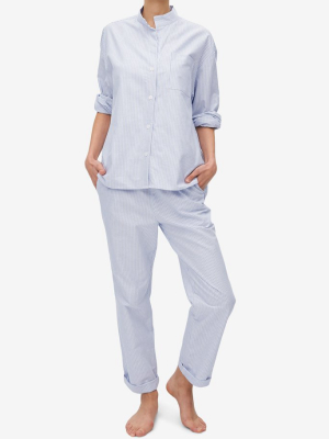 Set - Long Sleeve Shirt And Slash Pocket Pant Blue Oxford Stripe