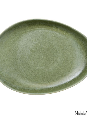 Ceramic Deep Dinner Plate Leaf Green Matte Glaze