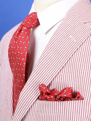 Limited Edition Nola Couture X Haspel Red Pelican Print Tie - O/s