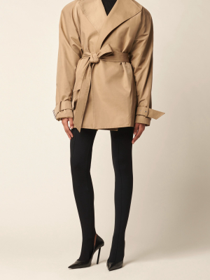 Choker-detailed Cotton Cropped Trench Coat