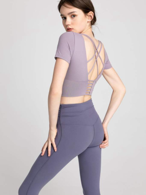 Powdered Violet Strappy Back Performance Crop