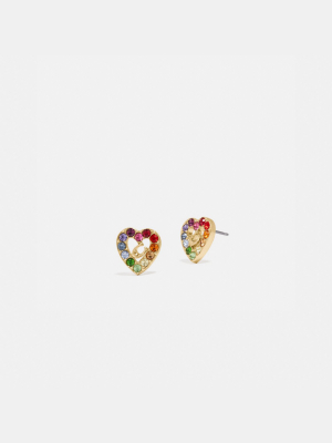 Rainbow Pave Sculpted Signature Heart Stud...