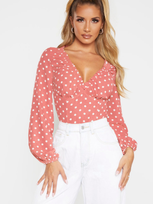 Pink Polka Dot Milkmaid Frill Cup Bodysuit