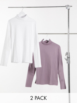 Asos Design 2 Pack Long Sleeve Turtle Neck