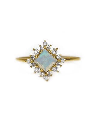 Rainbow Moonstone & Diamond Snow White Ring