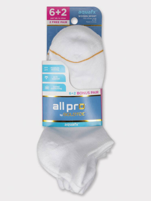 All Pro Women's Aqua Fx Cushioned 6+2 Bonus Pack No Show Tab Athletic Socks - White 4-10