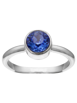 Solitaire Ring With Crystals From Swarovski In Fine Silver Plate - Blue/gray (size 8)