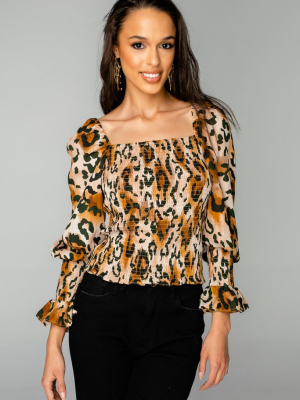 Buddylove Cassie Smocked Long Sleeve Top - Lioness