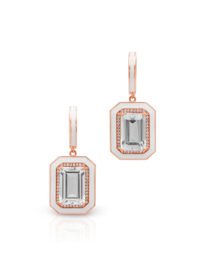 14kt Rose Gold Diamond White Topaz Enamel Deco Earrings