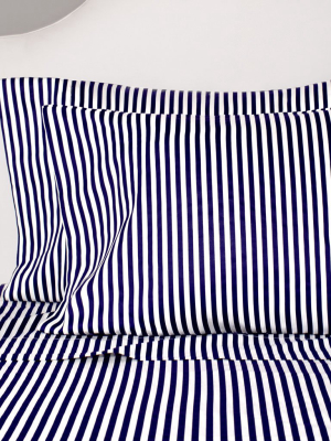 Navy Blue Striped Sheet Set (fitted, Flat, & Pillow Cases)