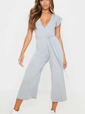 Grey Marl Wrap Culotte Jumpsuit