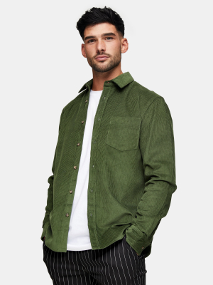 Green Corduroy Slim Shirt