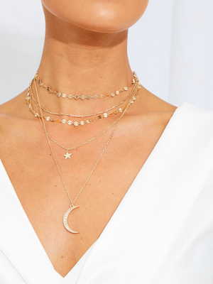 Gold Star And Moon Layering Necklace