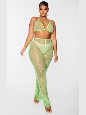 Plus Lime Diamante Fishnet Bralet