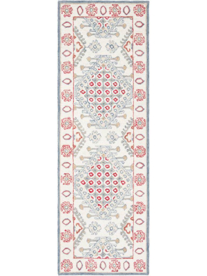 Micro-loop Ivory/red Runner Rug