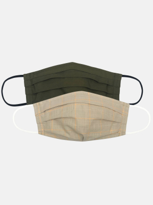 Women's 2pk Check Print Face Mask - Universal Thread™ Window Pane/solid Olive