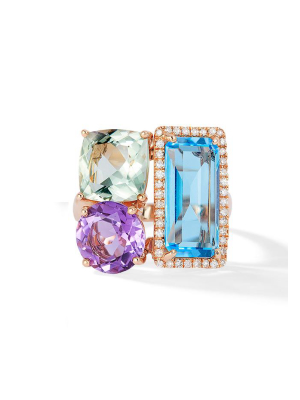 Effy Mosaic 14k Rose Gold Blue Topaz, Amethyst And Diamond Ring, 10.32 Tcw