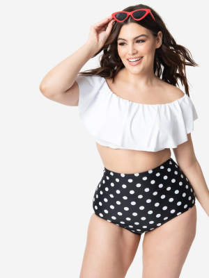 Unique Vintage Plus Size White Ruffled Ramona Swim Top