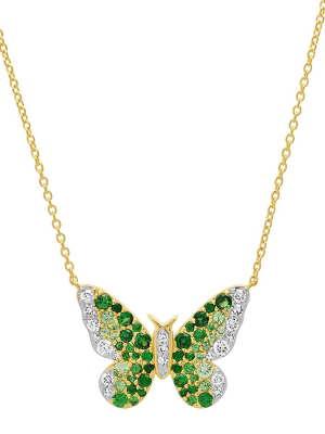 Green And Diamond Ombre Butterfly Necklace