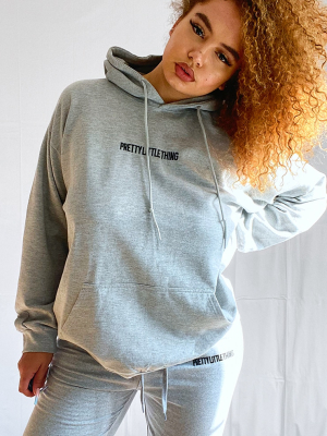 Prettylittlething Plus Grey Embroidered Hoodie