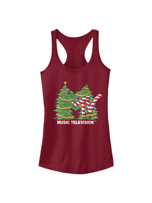 Junior's Mtv Christmas Tree Logo Racerback Tank Top