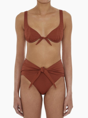 Marseille High Waist Front Tie Bikini Bottom - Autumn Red Stripe Print