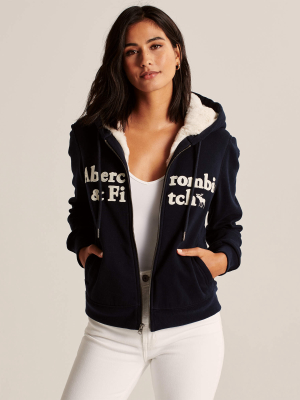 Faux Fur-lined Embroidered Logo Full-zip Hoodie