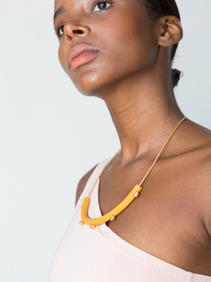 Five Pearl Cylinder Necklace - Yellow