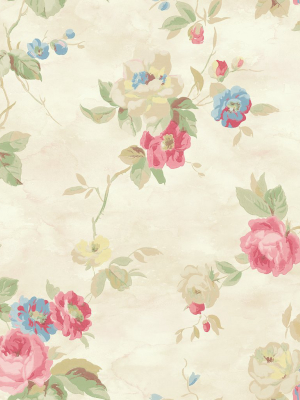 Watercolor Trail Wallpaper In Pink And Green From The Watercolor Florals Collection By Mayflower Wallpaper